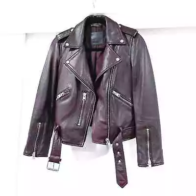 Buy ALL SAINTS Size 2 Balfern Leather Biker Jacket In Deep Berry Lamb Leather • 277.34£