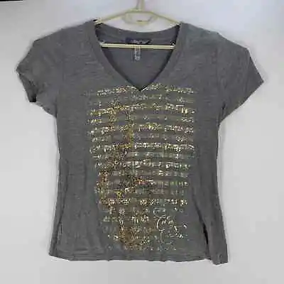 Buy Celine Dion Tee Shirt Top Women XXL Gray Gold Short Sleeve V-Neck • 14.11£