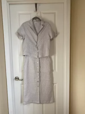 Buy Rachel Zoe   Linen  Midi Skirt And Shirt Set  Lavender/White Polka Dot  Size 2/4 • 63.46£