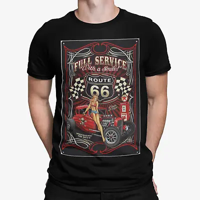 Buy Route 66 T-Shirt Hot Rod Garage Racer Garage Cafe Car Biker Gift Dad UK • 9.99£