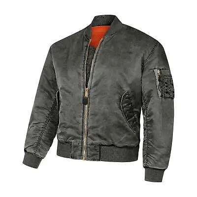 Buy MA1 Jacket Flight Bomber Padded Vintage Stonewashed Warm Insulated Coat Black • 37.99£