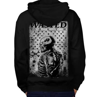 Buy Wellcoda Wasted Skeleton Skull Mens Hoodie, Twisted Design On The Jumpers Back • 26.99£