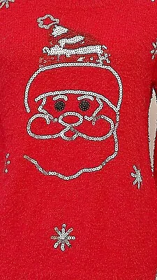 Buy Red Fuzzy Christmas Sweater Santa W Sequins Women Sz M 7-9 Holiday No Boundaries • 7.64£