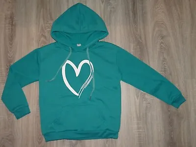 Buy Girls Women's HEART Design Hoodie, Hooded Top, Turquoise Jacket Size S, 8 • 4.99£