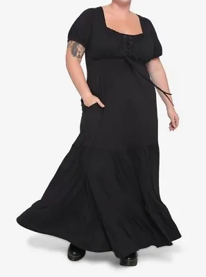 Buy New Hot Topic Plus Size 4 Goth Black Empire Waist Faux Corset Maxi Dress 4X • 38.57£