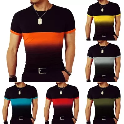 Buy Men's Spliced Summer T Shirt | Short Sleeve Workout Muscle Top In Slim Fit • 15.83£