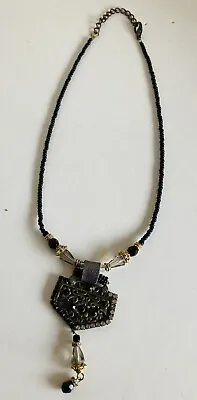 Buy Costume Jewellery Black Beaded Necklace/Pendant Gothic Style 37cm + 5cm Ext.  • 4£