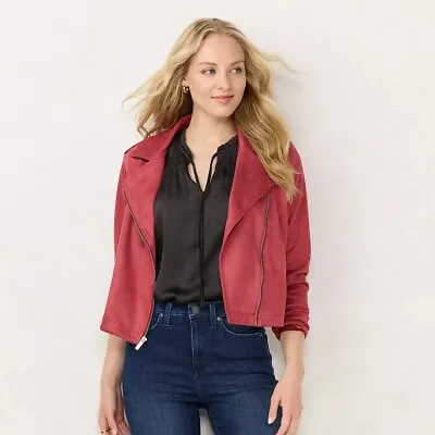 Buy LC Lauren Conrad Suede Moto Jacket (NWT, Berry Mist XS) • 11.80£