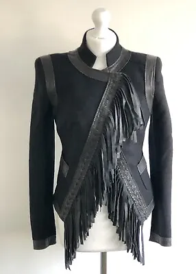Buy 100% Genuine Roberto Cavalli Black Fringe Leather And Wool Women Jacket - IT 42 • 185£