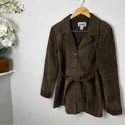 Buy Vintage Suede Leather Brown Self Tie Jacket SZ Large Highway Lifestyle Clothing • 118.77£