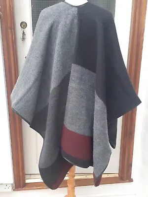Buy Just Elegance Supersoft Black/grey Shawl Cape Poncho Wrap Blanket One Size • 14.99£