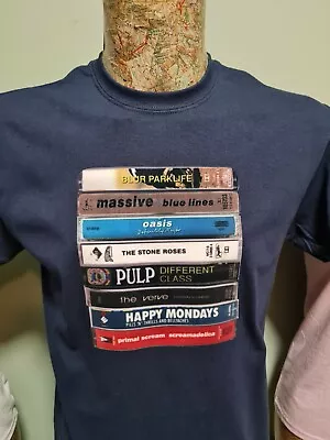 Buy Indie Britpop Tapes Tee T Shirt 90s British Bands Cassettes Pile Navy Blue • 15.99£