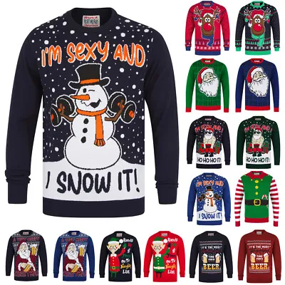 Buy Mens Christmas Jumper Funny Novelty Xmas Pullover Sweater Knitted Santa Reindeer • 19.99£