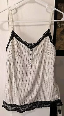 Buy Currents White/Black Polka Dot Cami Top W/Lace Trim & Buttons Size Medium   • 4.29£
