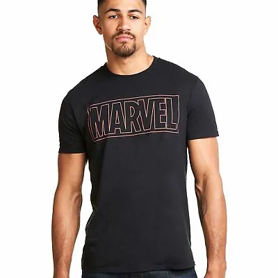 Buy Official Marvel Mens Outline Logo T-shirt Black S-XXL • 13.99£