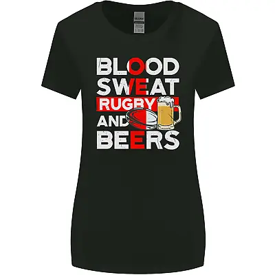 Buy Blood Sweat Rugby And Beers England Funny Womens Wider Cut T-Shirt • 9.99£