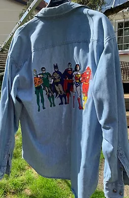 Buy Men Denim Embroidered Shirt - Justice League Of America - Size M • 45£