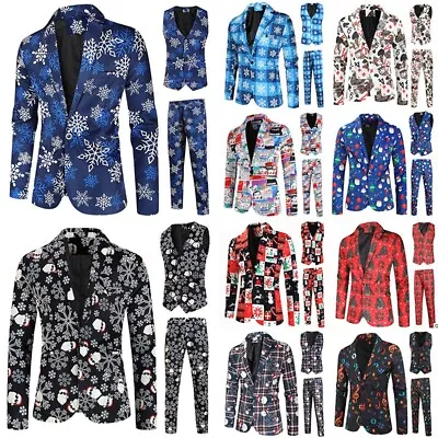 Buy Mens Christmas Blazer Festive Coat Printing Suit Jacket Xmas Male Party Costumes • 38.39£