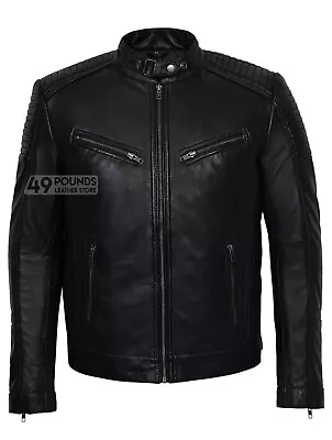 Buy SPEEDWAY Men Leather Jacket Fitted Green Classic Racer Fashion Jacket 1829 • 41.65£