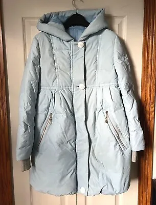 Buy Women Jacket Coat Parka Baby Blue Down Filled Long Puffer Hooded Small • 67.55£
