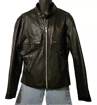 Buy Wilson Leather Womens Riding Jacket Heavy Snap Pockets Tears 1990s Black Vintage • 37.01£
