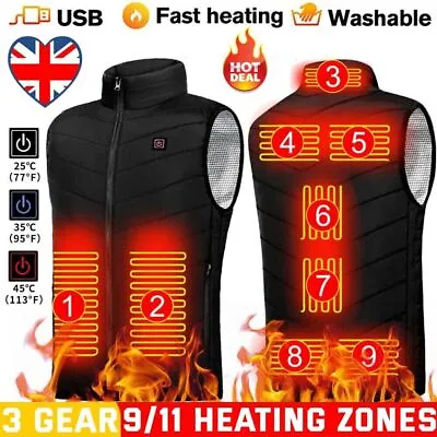 Buy Thermal Heated Vest Warm Gilet Winter USB Electric Jacket Men Women Heating Coat • 13.75£