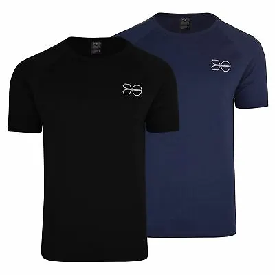 Buy Mens Crosshatch Designer Crew Neck T-Shirt Short Raglan Sleeve Reflective Logo • 11.99£