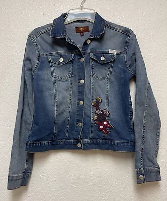 Buy 7 For All Mankind Jean Button Up Embroidered Flower Patch Big Girl Jacket Sz XL • 36.19£