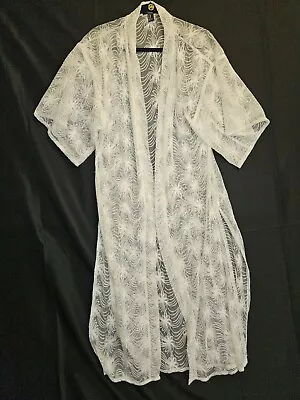 Buy Kimono Duster Cardigan Med Lace Sheer Long Off White Gypsy Boho Western Peasant • 23.06£