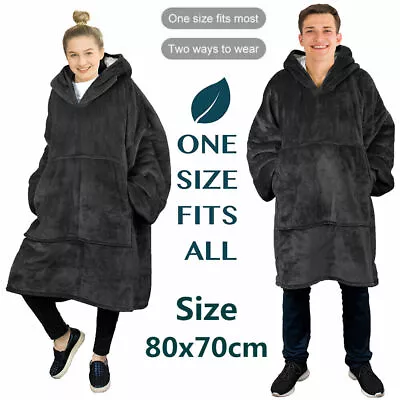 Buy Men Women Long Hooded Snuggle Blanket Oversized Sherpa Fleece Hoodie Robe Jumper • 11.49£