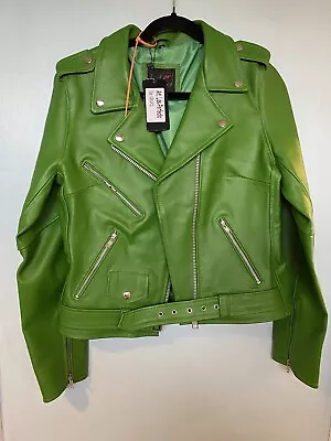 Buy Bnwt Green Ladies Biker Leather Jacket UK12 • 50£