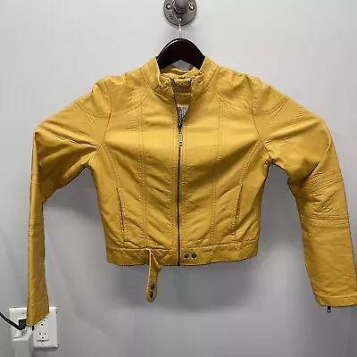Buy Joujou Jacket Womens Size S Yellow Full Zip Faux Leather Lined Casual W/ Pocket • 23.67£