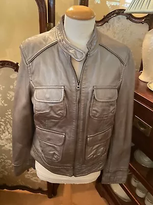 Buy Boden Leather Jacket Size 14 Silver Biker Style • 45£