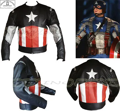 Buy Captain America Style Mens Black Motorbike / Motorcycle Leather Jacket • 101.99£
