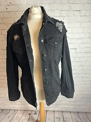 Buy Black Denim Jacket Ripped Women's Size 8 New Look (HA23) • 9.99£