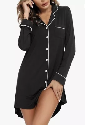 Buy Pajama Nightgowns For Women’s XL  Button Down Pajamas Tops Long Sleeve Sleepwear • 31.85£