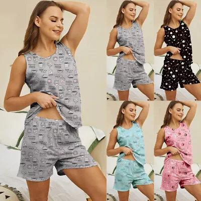 Buy Womens Pyjamas Set Pjs Sleeveless Vest Tops Shorts Lounge Wear Nightwear UK 8-20 • 10.19£