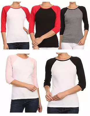 Buy New Bella Women's 3/4 Sleeve Plain BaseBall Cotton T-Shirts Raglan Tee S~2XL • 11.36£