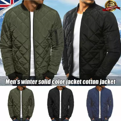 Buy Men Quilted Padded Puffer Jacket Casual Winter Warm Coat Bomber Zip Up Outwear! • 16.91£