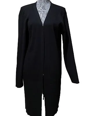 Buy Simple Sweater Cardigan By Suzanne Betro Black Longline Open L /XL Viscose Rayon • 46.41£
