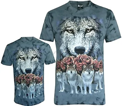 Buy Tie Dye T-Shirt Wolf Pack & 6 Red Roses Bouquet Wolves Glow In The Dark By Wild • 15.99£