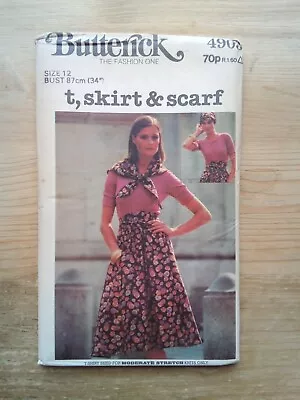 Buy 4903 T Shirt Wrap Skirt & Scarf Size 12 Uncut Vintage Butterick Sewing Pattern • 10£