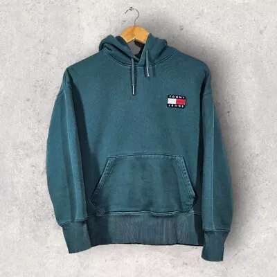 Buy Tommy Hilfiger Jeans Embroidered Patch Green Pullover Hoodie Sweatshirt S • 24.95£