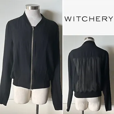 Buy WITCHERY Black Silk Chiffon Zip Jacket, Rib Wool Knit Trims 12AUST-UK/8US • 84.30£