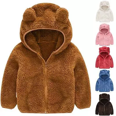 Buy 2-6Y Kids Boys Girls Fleece Teddy Bear Coat Hoodie Winter Fluffy Hooded Jacket • 7.89£