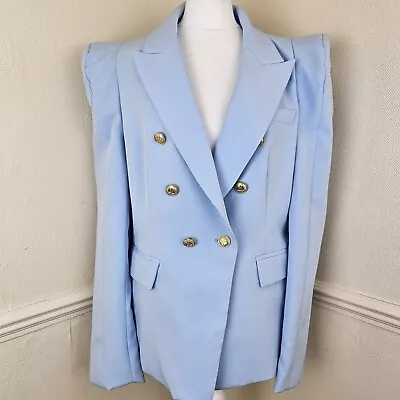 Buy Attentif Paris Baby Blue Tailored Fitted Blazer Shoulder Pads Size 42 UK 14 NWT • 29.99£