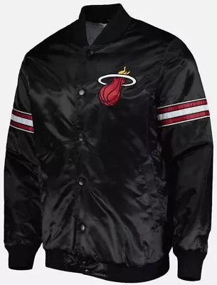 Buy NBA Miami Heat Vintage 80's Black Satin Bomber Letterman Varsity Baseball Jacket • 73.99£