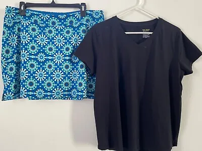 Buy Tranquility Colorado Clothing Ocean Flower Skort XL And Tek Gear Black V-Neck T  • 23.68£