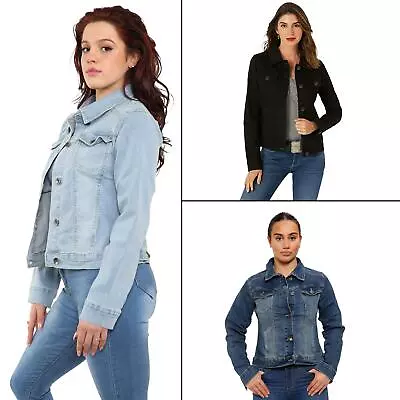 Buy Enzo Womens Denim Jacket Ladies Stretch Casual Button Up Classic Jeans Coat UK • 21.99£