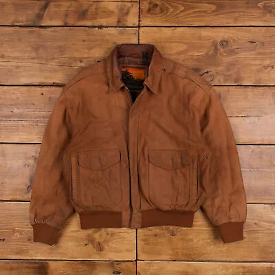 Buy Vintage Outbrook Leather Jacket M A2 Flight Bomber Brown Zip Snap • 49.99£